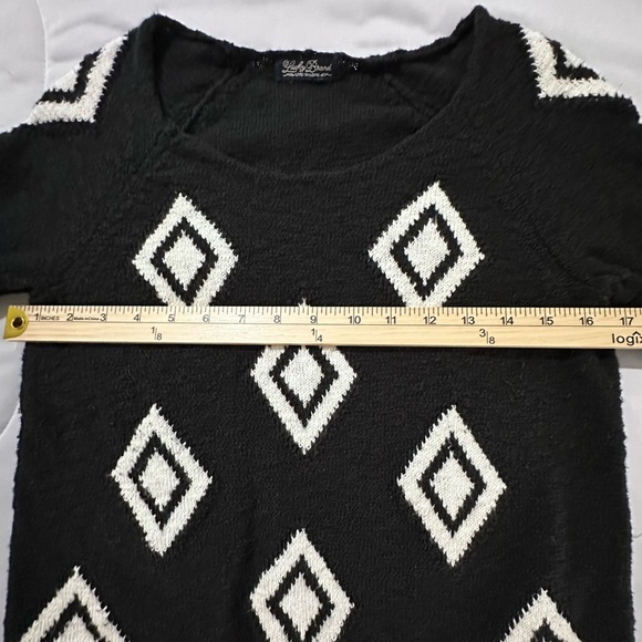 Women's Lucky Brand Live And Learn Sweater Size S Black White Diamonds - Picture 3 of 8